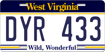 WV license plate DYR433