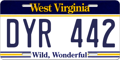 WV license plate DYR442