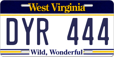 WV license plate DYR444