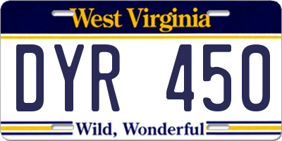 WV license plate DYR450