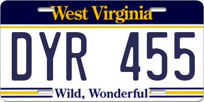 WV license plate DYR455