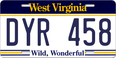 WV license plate DYR458