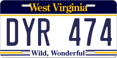 WV license plate DYR474