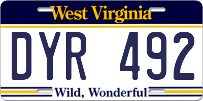 WV license plate DYR492