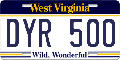 WV license plate DYR500