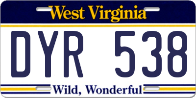 WV license plate DYR538