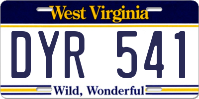 WV license plate DYR541