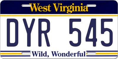 WV license plate DYR545
