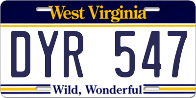 WV license plate DYR547