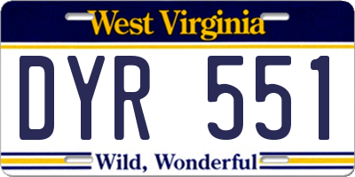 WV license plate DYR551