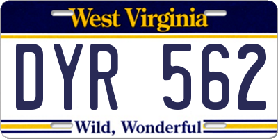 WV license plate DYR562