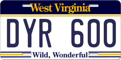 WV license plate DYR600