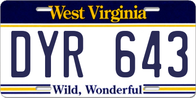 WV license plate DYR643