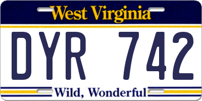 WV license plate DYR742