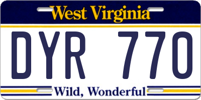 WV license plate DYR770