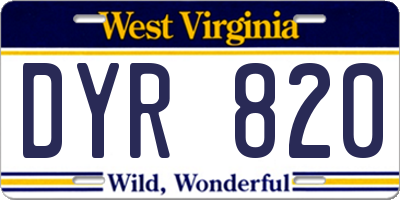 WV license plate DYR820