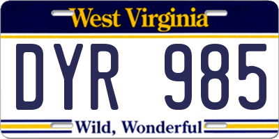WV license plate DYR985