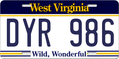 WV license plate DYR986