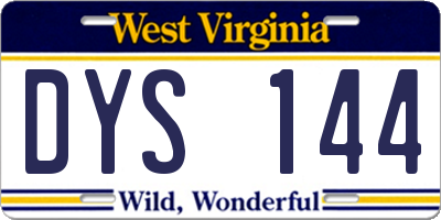 WV license plate DYS144
