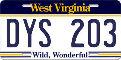 WV license plate DYS203