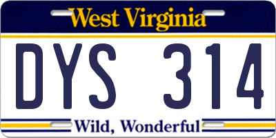 WV license plate DYS314