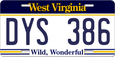 WV license plate DYS386