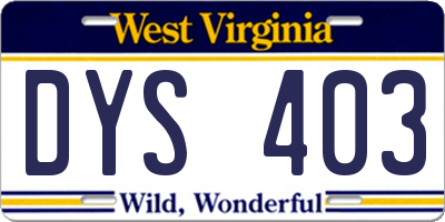 WV license plate DYS403
