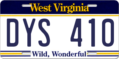 WV license plate DYS410