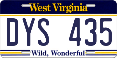 WV license plate DYS435