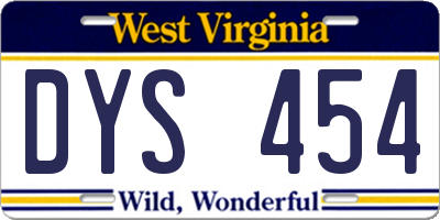 WV license plate DYS454