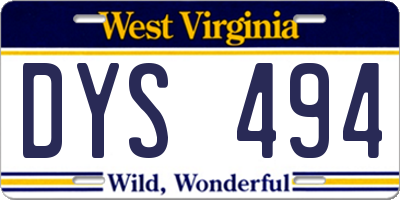 WV license plate DYS494