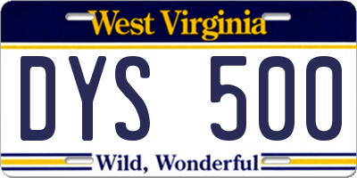 WV license plate DYS500