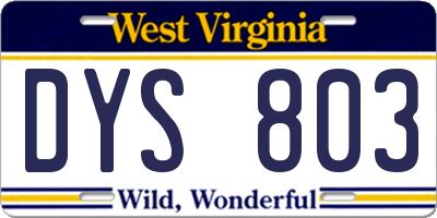 WV license plate DYS803
