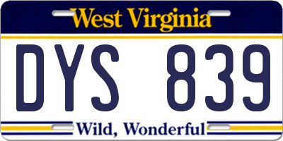 WV license plate DYS839