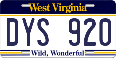 WV license plate DYS920