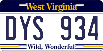 WV license plate DYS934