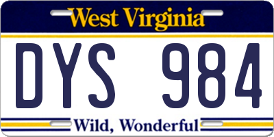 WV license plate DYS984