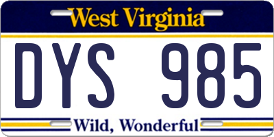 WV license plate DYS985
