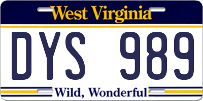 WV license plate DYS989