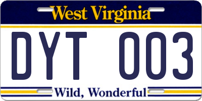 WV license plate DYT003