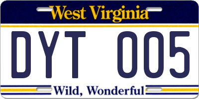 WV license plate DYT005