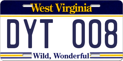 WV license plate DYT008