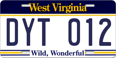 WV license plate DYT012