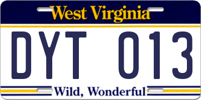 WV license plate DYT013