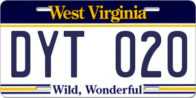 WV license plate DYT020