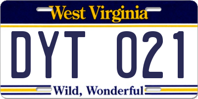 WV license plate DYT021