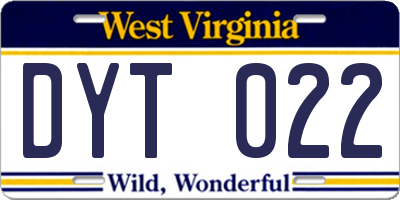 WV license plate DYT022