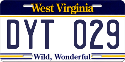 WV license plate DYT029