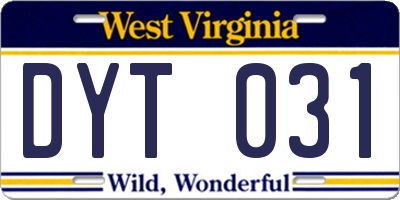 WV license plate DYT031