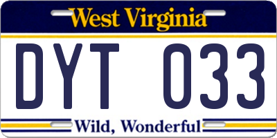 WV license plate DYT033